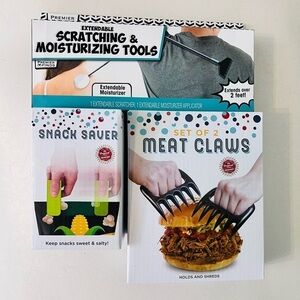 Gift setmeat claw, extendable back scratcher, snack saver and moisturizing tool